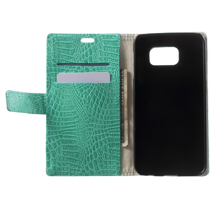 Alligator Texture Leather Stand Case for Samsung Galaxy S6 G920 Card Holder - Cyan-4