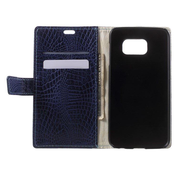 Cayman Skin Flip Leather Stand Cover for Samsung Galaxy S6 G920 Card Holder - Blue-4