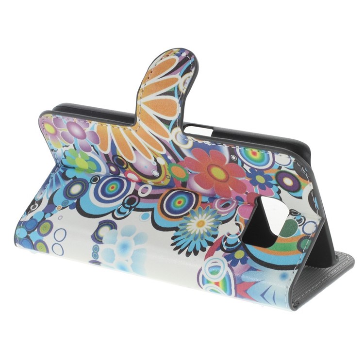 Colorized Flowers Leather Wallet Case for Samsung Galaxy S6 SM-G920 with Stand-4