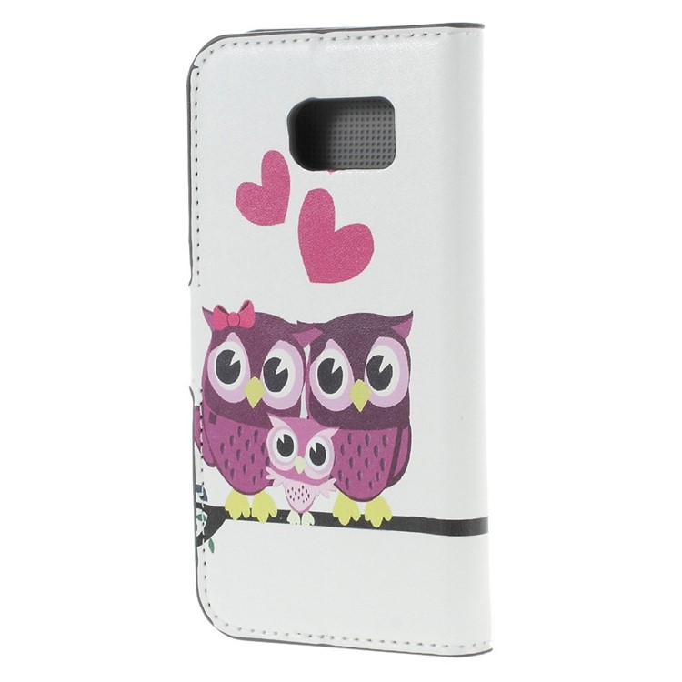 Leather Wallet Bracket Case for Samsung Galaxy S6 SM-G920 - Cute Owl Family-2