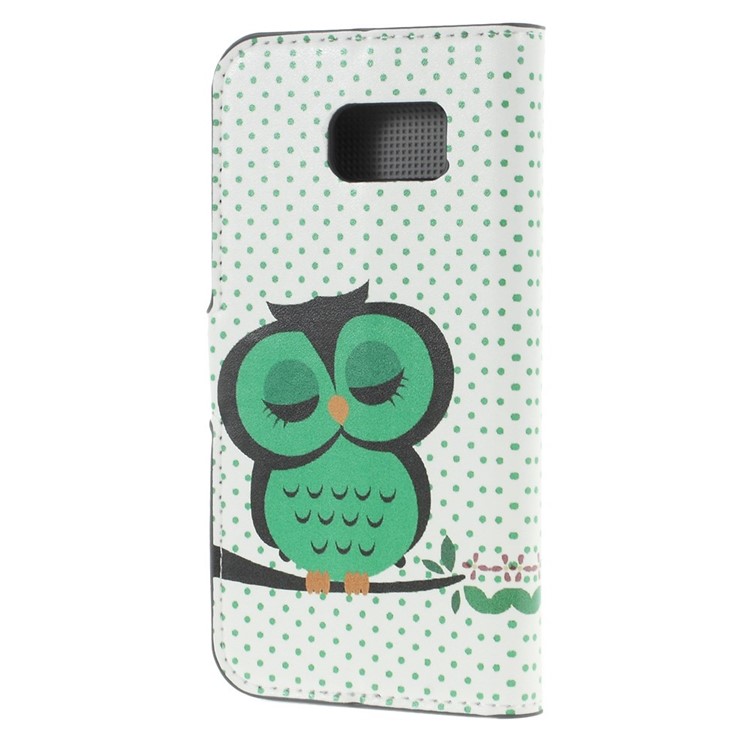 Leather Wallet Bracket Case for Samsung Galaxy S6 SM-G920 - Sleeping Owl and Polka Dots-2