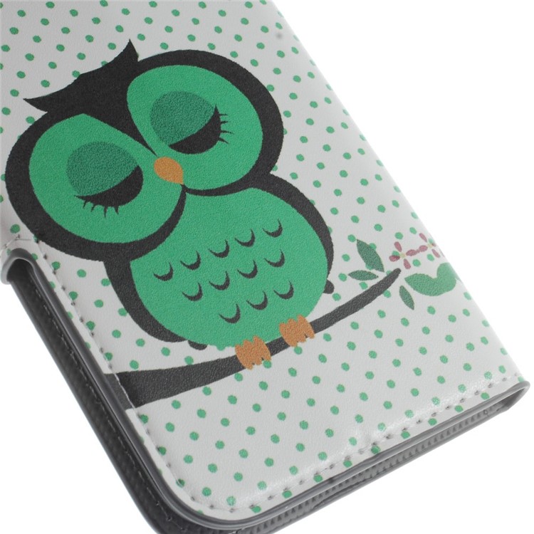 Leather Wallet Bracket Case for Samsung Galaxy S6 SM-G920 - Sleeping Owl and Polka Dots-6