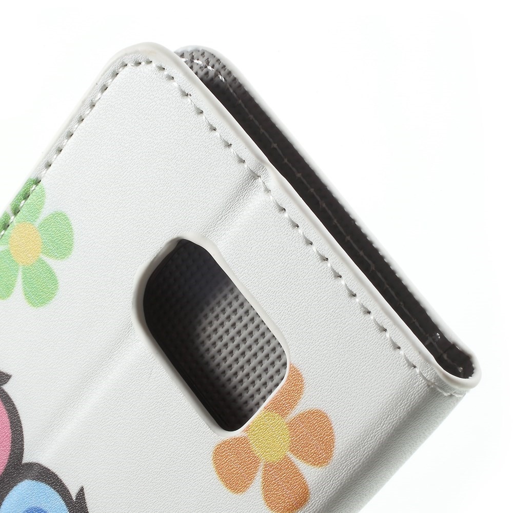 Case de Billetera de Cuero de Pie Para Samsung Galaxy S6 G920 - Pareja Búhos y Flores