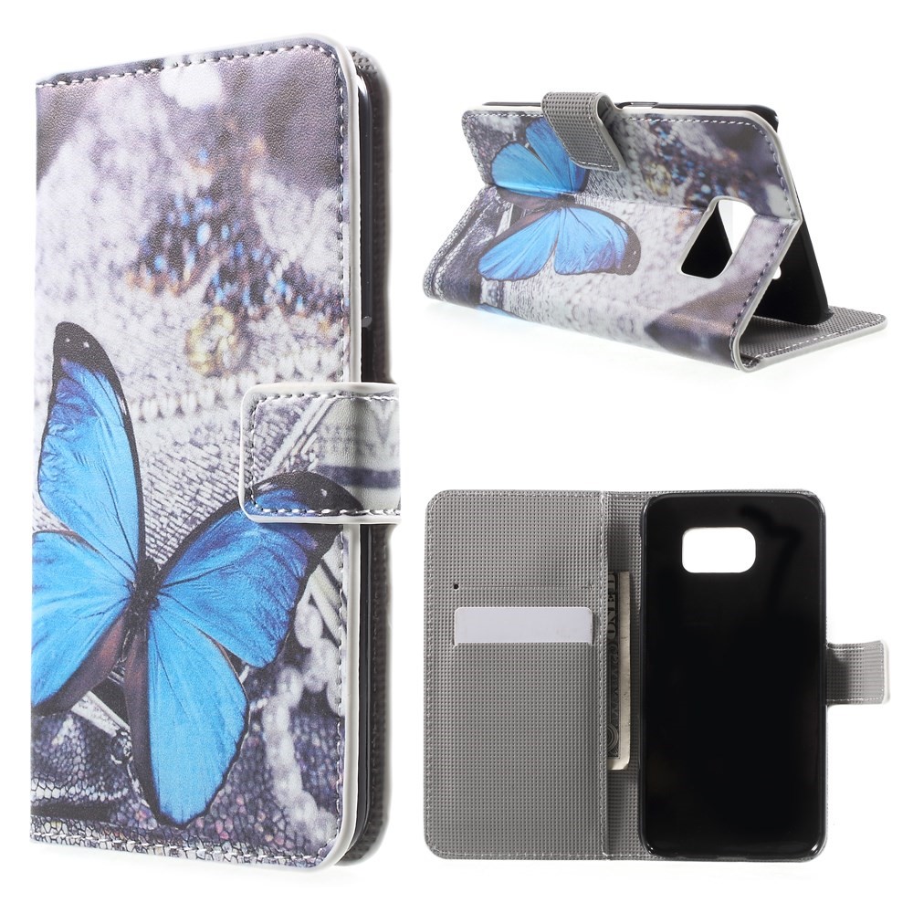 Wallet Leather Stand Cover for Samsung Galaxy S6 G920 - Blue Butterfly-1