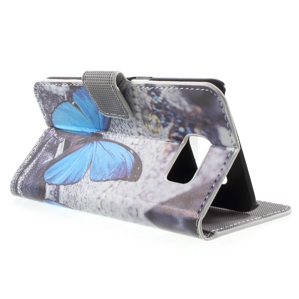 Wallet Leather Stand Cover for Samsung Galaxy S6 G920 - Blue Butterfly-3