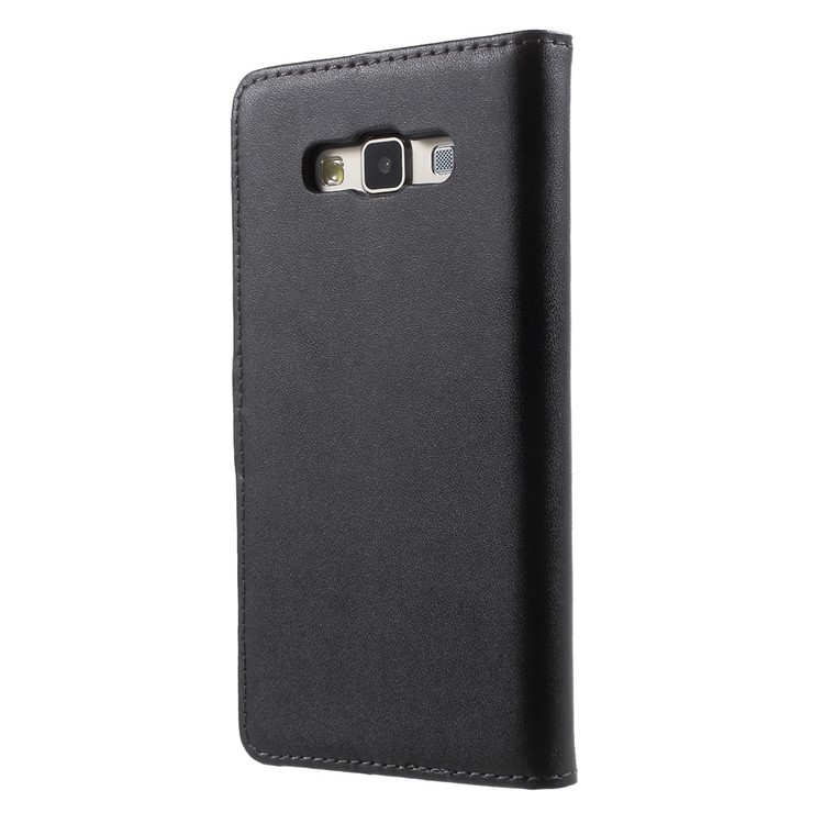 Genuine Split Leather Wallet Case for Samsung Galaxy A7 SM-A700F with Stand - Black-2
