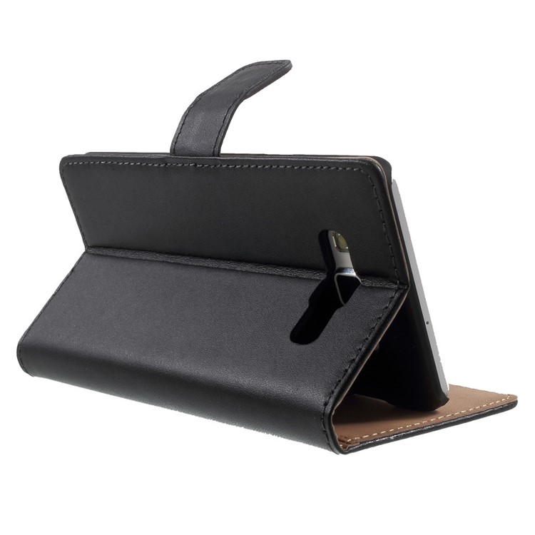 Genuine Split Leather Wallet Case for Samsung Galaxy A7 SM-A700F with Stand - Black-4