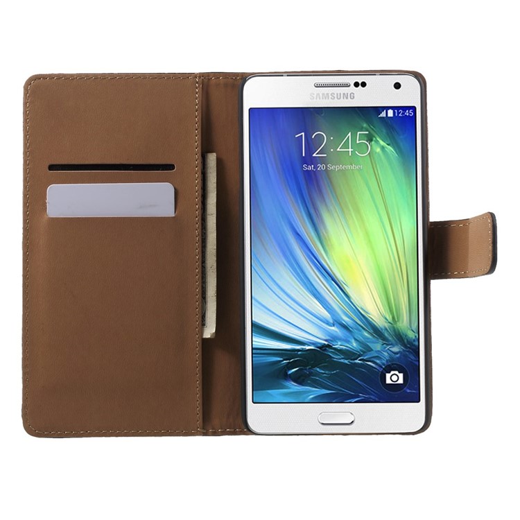 Genuine Split Leather Wallet Case for Samsung Galaxy A7 SM-A700F with Stand - Black-5