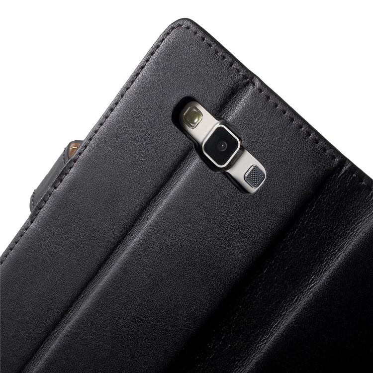 Genuine Split Leather Wallet Case for Samsung Galaxy A7 SM-A700F with Stand - Black-7