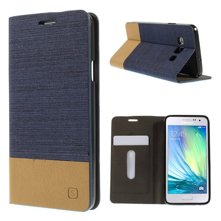 Horizontal Folio PU Leather Shell for Samsung Galaxy A3 SM-A300F - Dark Blue-1