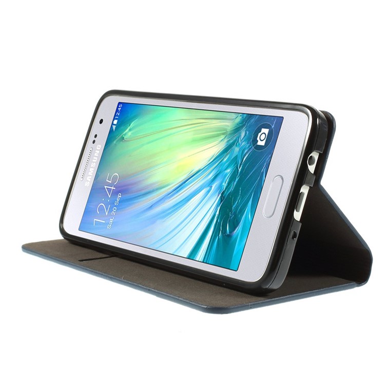 Horizontal Folio PU Leather Shell for Samsung Galaxy A3 SM-A300F - Dark Blue-4
