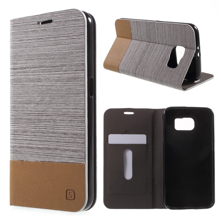 Stand Leather Cover with Card Slot for Samsung Galaxy S6 SM-G920 - Light Grey-1