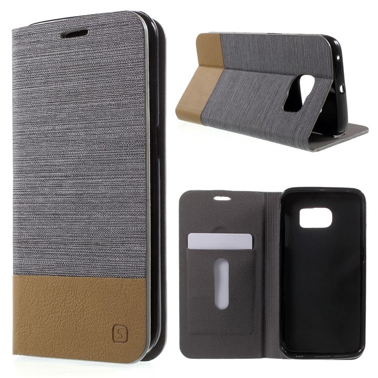 Assorted Colors Leather Stand Case for Samsung Galaxy S6 Edge G925 - Dark Grey-1