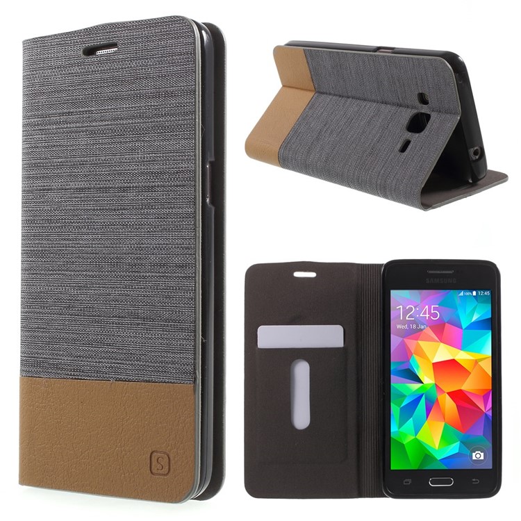 Leather Case with Card Slot for Samsung Galaxy Grand Prime SM-G530H - Dark Grey-1