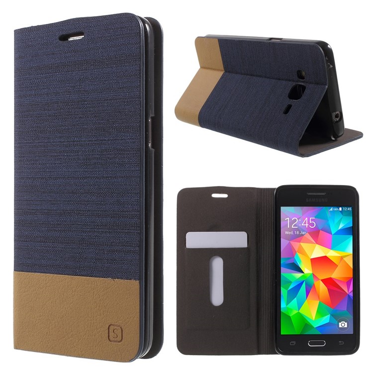 Stand Leather Shell with Card Slot for Samsung Galaxy Grand Prime SM-G530H - Deep Blue-1