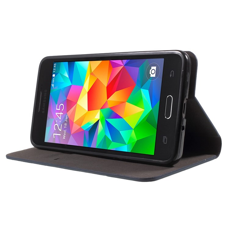 Stand Leather Shell with Card Slot for Samsung Galaxy Grand Prime SM-G530H - Deep Blue-3