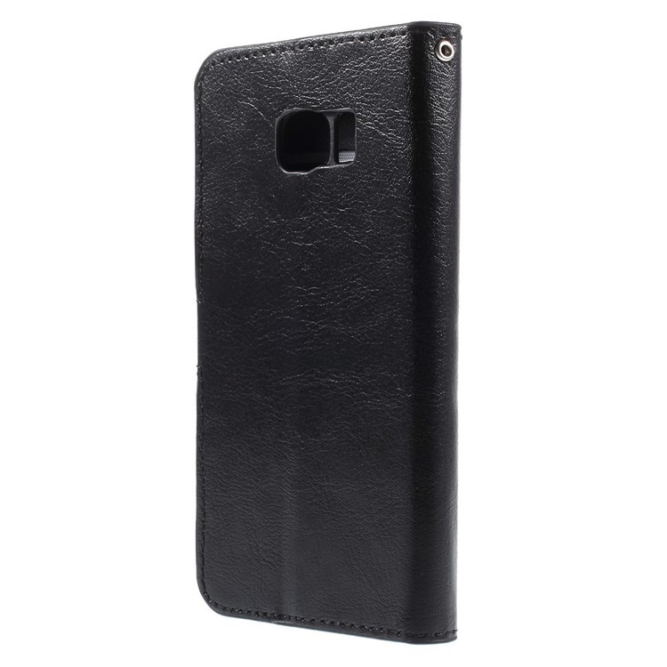 Crazy Horse Leather Wallet Cover for Samsung Galaxy S6 Edge SM-G925 - Black-2