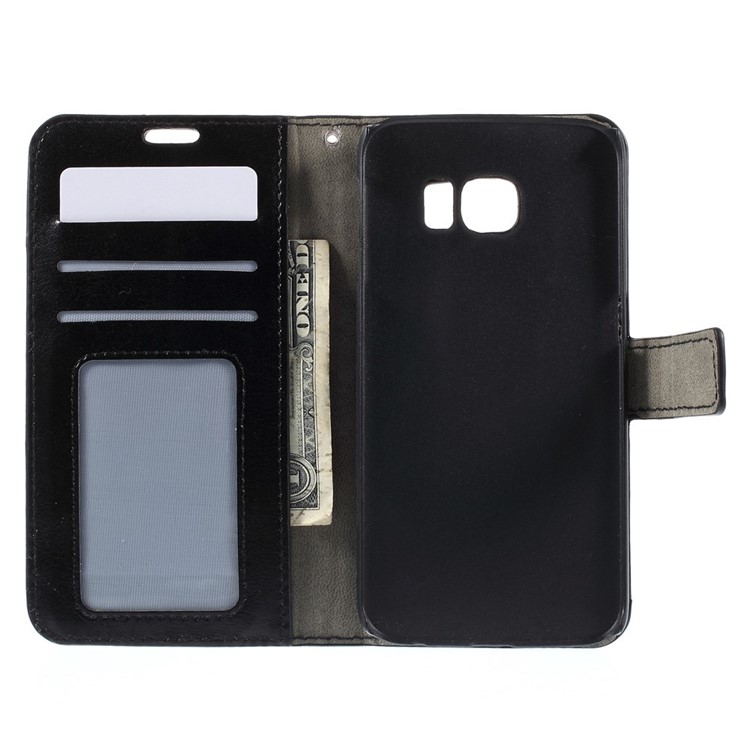 Crazy Horse Leather Wallet Cover for Samsung Galaxy S6 Edge SM-G925 - Black-6