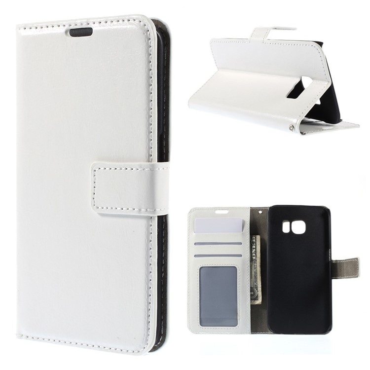 Crazy Horse Leather Wallet Cover for Samsung Galaxy S6 Edge SM-G925 - White-1