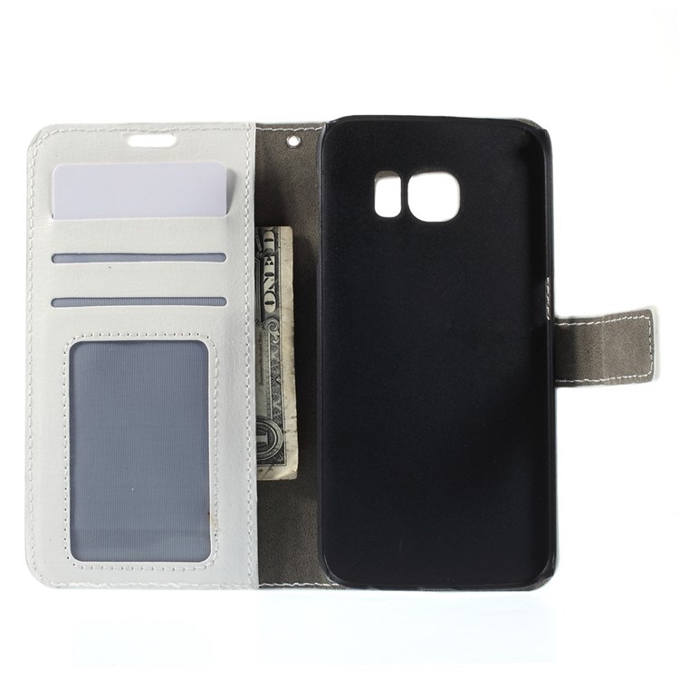 Crazy Horse Leather Wallet Cover for Samsung Galaxy S6 Edge SM-G925 - White-6