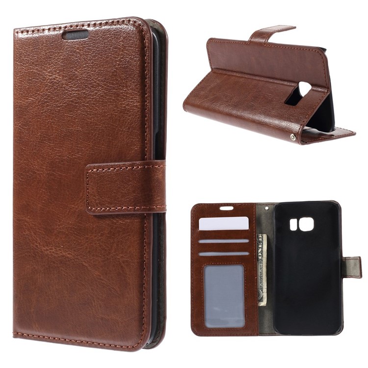 Crazy Horse Flip Leather Case for Samsung Galaxy S6 Edge SM-G925 with Stand Card Holder - Brown-1