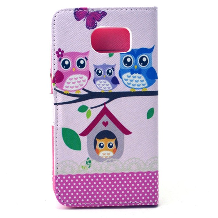 Leather Flip Case Card Cash Holder for Samsung Galaxy S6 G920 - Love Owl Family-2