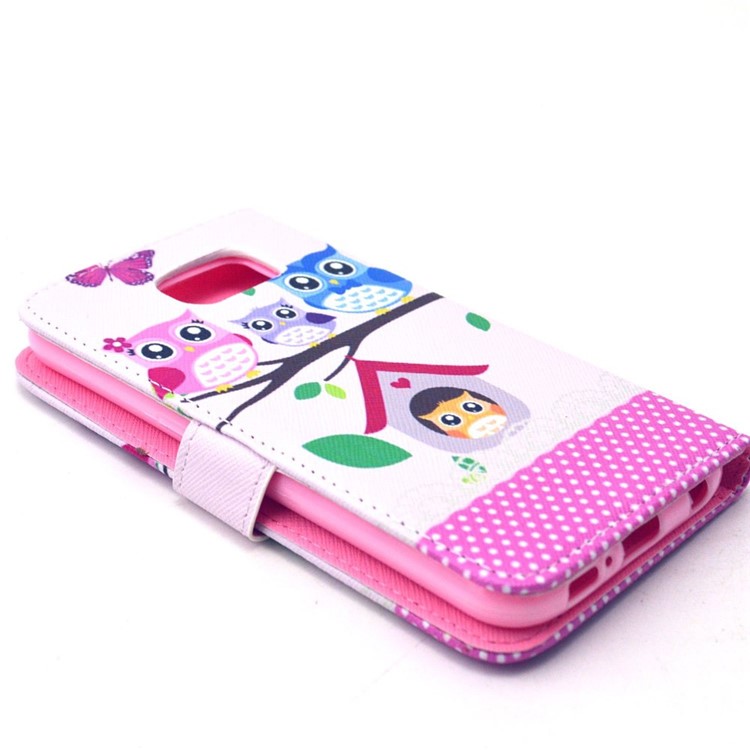 Leather Flip Case Card Cash Holder for Samsung Galaxy S6 G920 - Love Owl Family-4