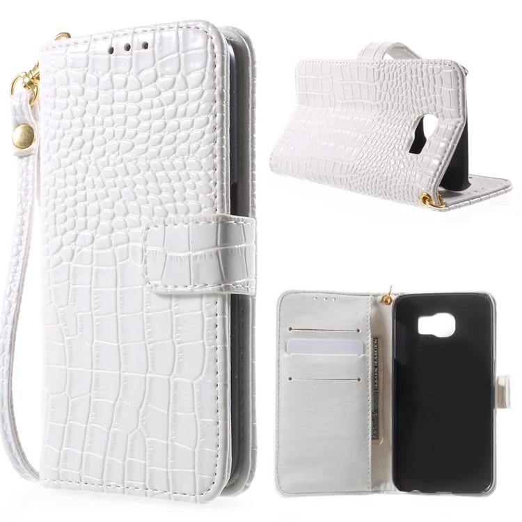 Crocodile Texture Wallet Leather Stand Case for Samsung Galaxy S6 G920 - White-1