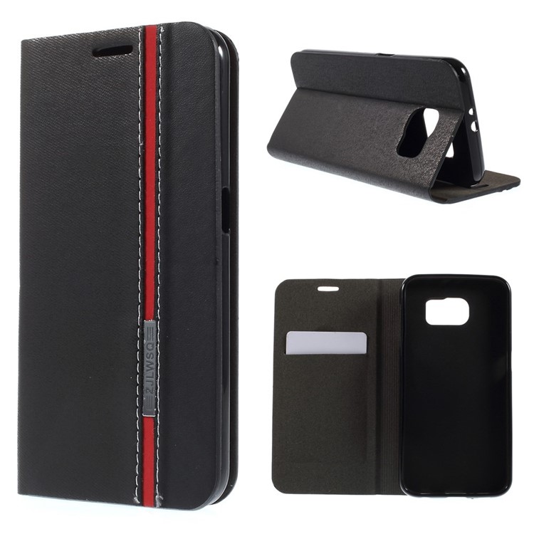 Contrast Color Leather Card Holder Case for Samsung Galaxy S6 G920 - Black-1