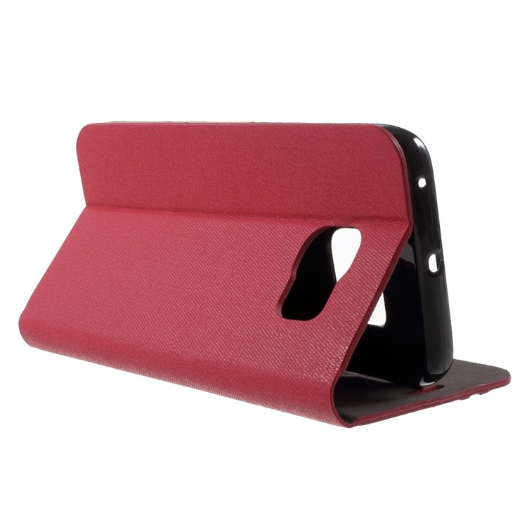 Contrast Color Leather Stand Case for Samsung Galaxy S6 Edge SM-G925 - Red-3