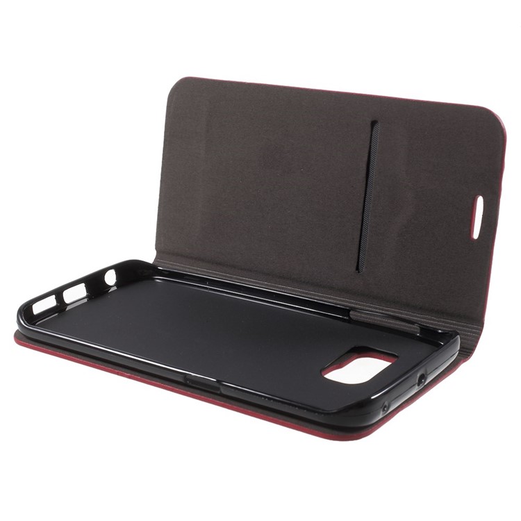 Contrast Color Leather Stand Case for Samsung Galaxy S6 Edge SM-G925 - Red-5