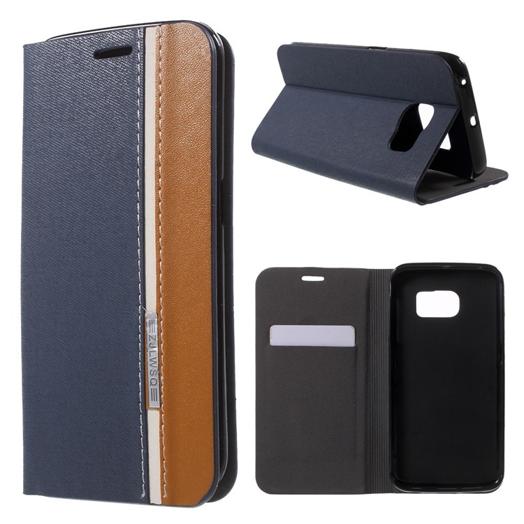 Contrast Color Flip Leather Stand Cover for Samsung Galaxy S6 Edge SM-G925 - Blue-1