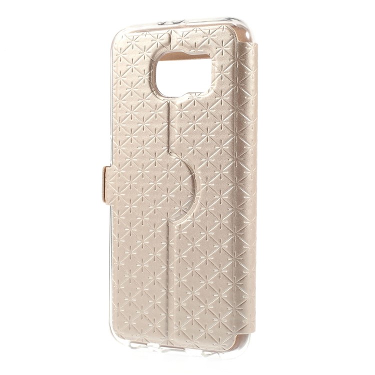 Diamond Lozenge Pattern Leather Card Holder Case for Samsung Galaxy S6 G920 Window View - Champagne-3