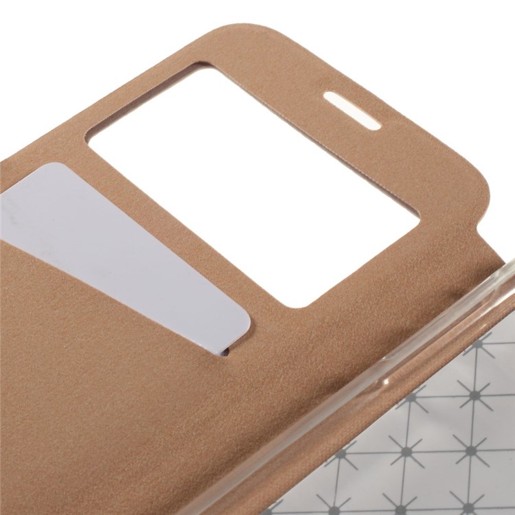 Diamond Lozenge Pattern Leather Card Holder Case for Samsung Galaxy S6 G920 Window View - Champagne-7