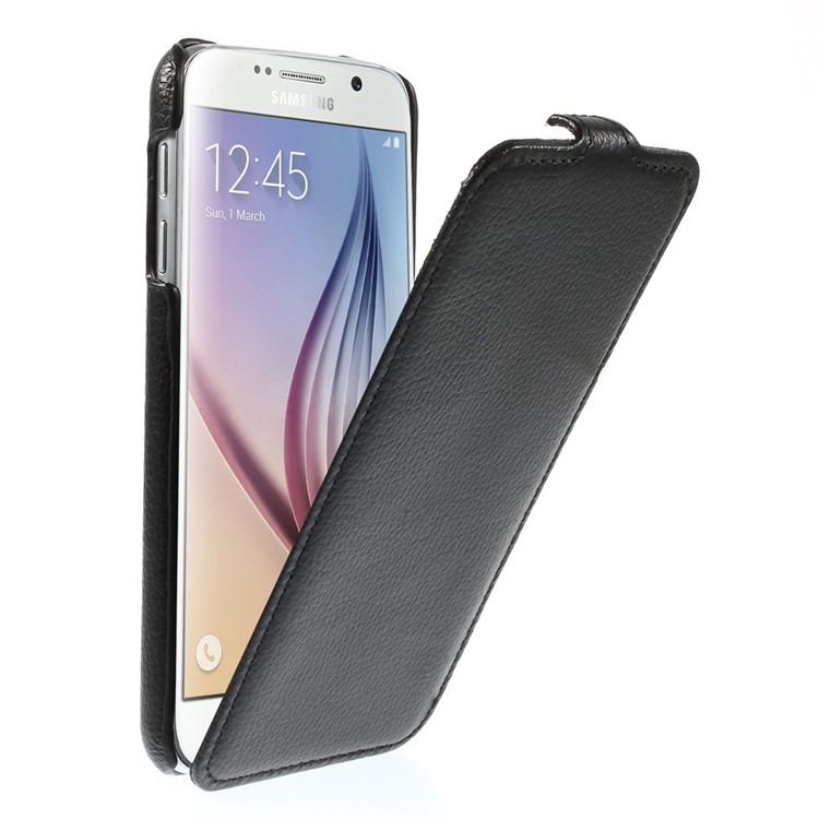 Lychee Grain Leather Case Vertical Flip for Samsung Galaxy S6 G920 - Black-1