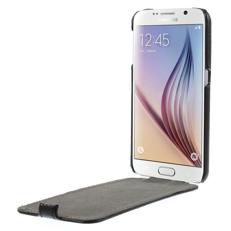 Lychee Grain Leather Case Vertical Flip for Samsung Galaxy S6 G920 - Black-5