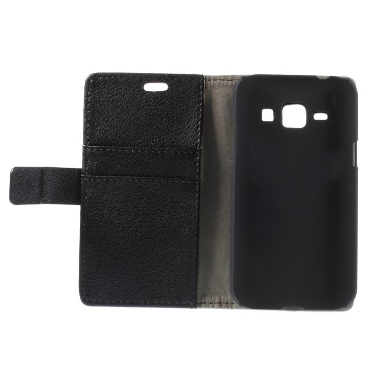 Lychee Grain Leather Wallet Stand Case for Samsung Galaxy J1 / J1 4G - Black-10