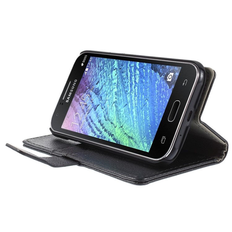 Lychee Grain Leather Wallet Stand Case for Samsung Galaxy J1 / J1 4G - Black-4