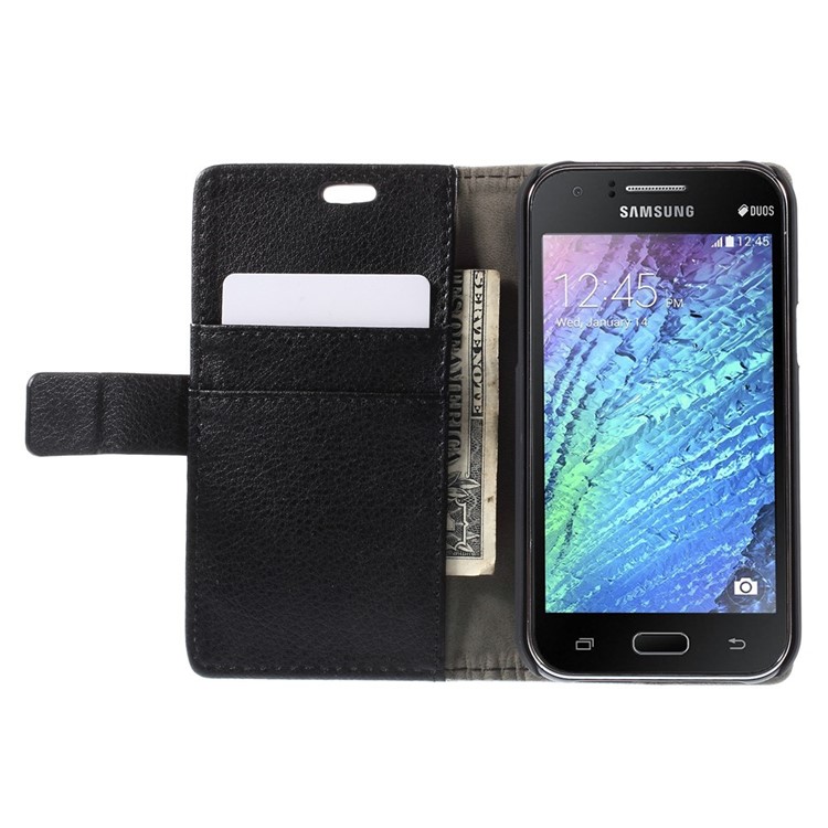 Lychee Grain Leather Wallet Stand Case for Samsung Galaxy J1 / J1 4G - Black-6