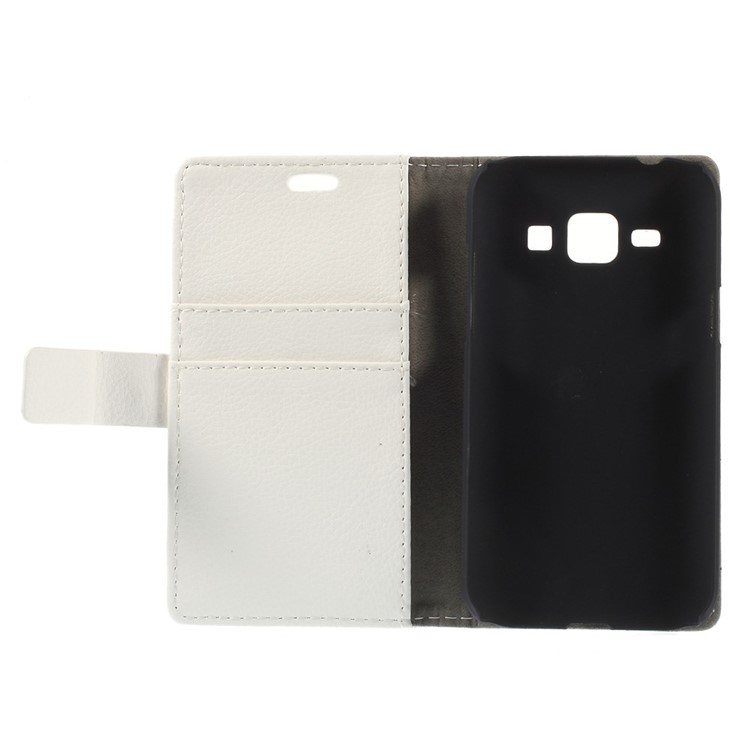 Lychee Grain Leather Wallet Stand Case for Samsung Galaxy J1 / J1 4G - White-10