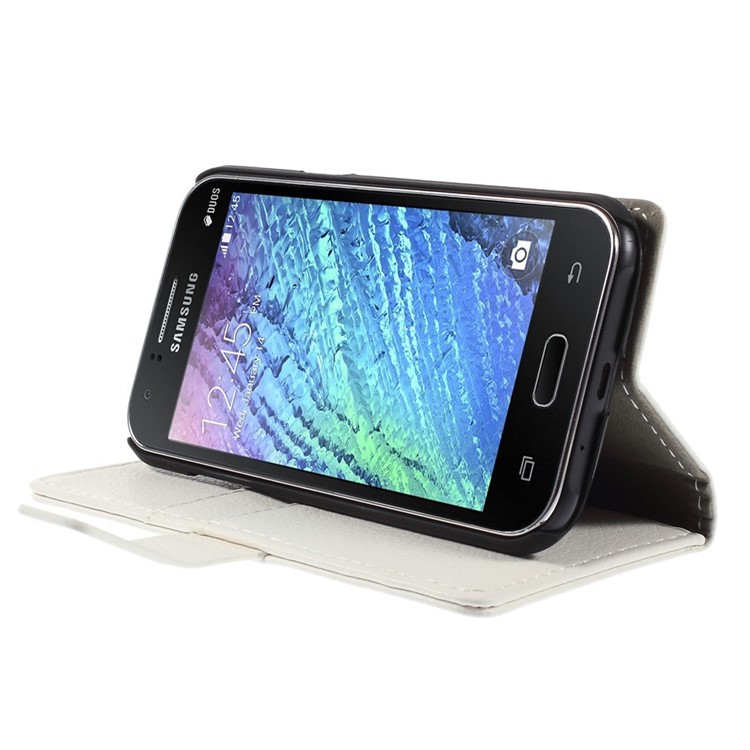 Lychee Grain Leather Wallet Stand Case for Samsung Galaxy J1 / J1 4G - White-4