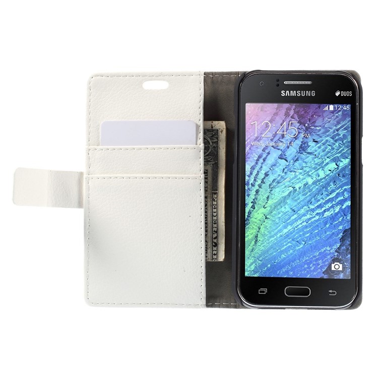 Lychee Grain Leather Wallet Stand Case for Samsung Galaxy J1 / J1 4G - White-6