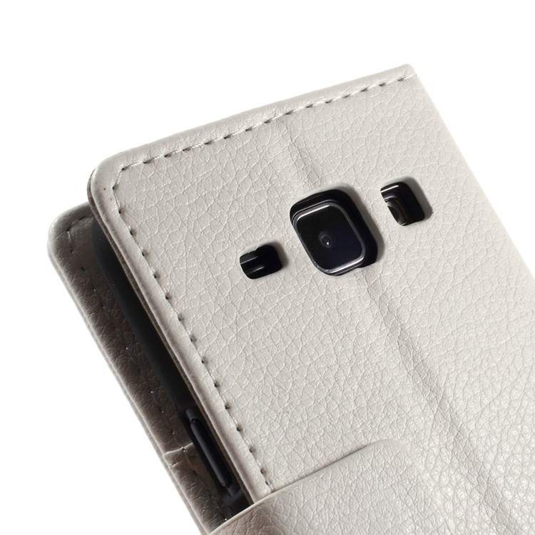 Lychee Grain Leather Wallet Stand Case for Samsung Galaxy J1 / J1 4G - White-8