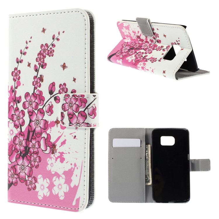 Stand Leather Cover with Card Slots for Samsung Galaxy S6 edge G925 - Plum Blossom-1