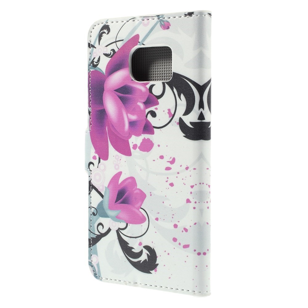 Capa de Couro Folio Com Slots de Cartão Para Samsung Galaxy S6 Edge G925 - Flores Roxas