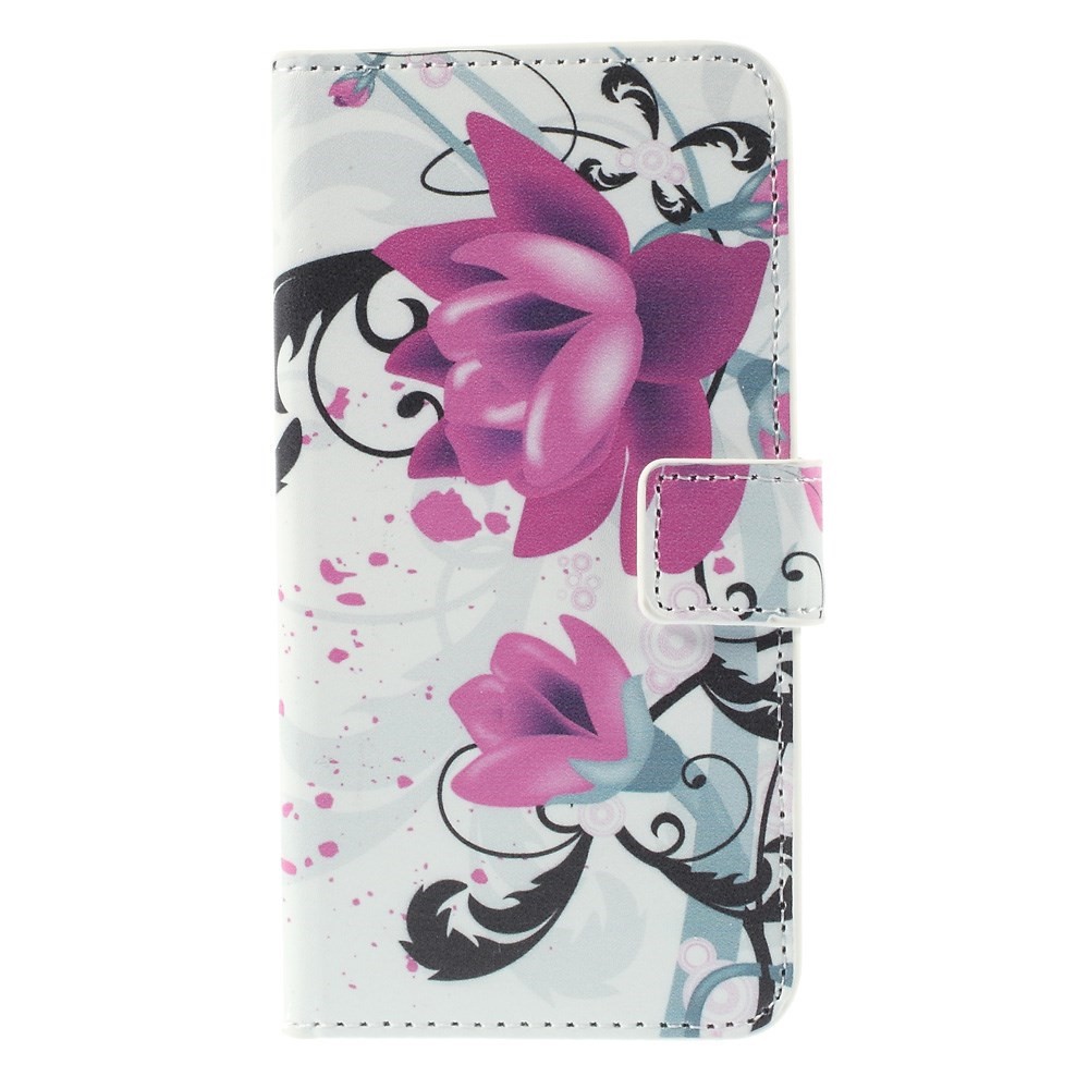 Capa de Couro Folio Com Slots de Cartão Para Samsung Galaxy S6 Edge G925 - Flores Roxas