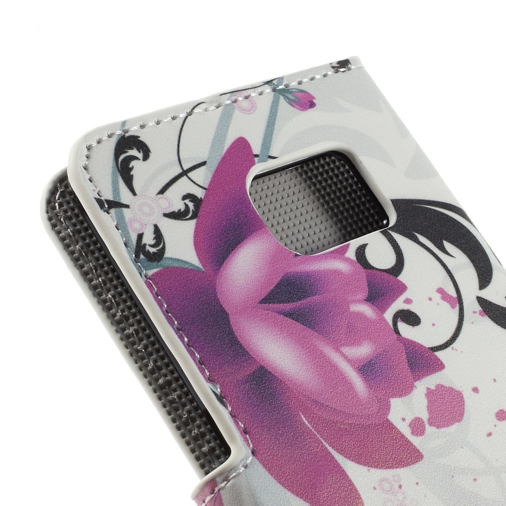 Folio Leather Cover with Card Slots for Samsung Galaxy S6 edge G925 - Purple Flowers-8