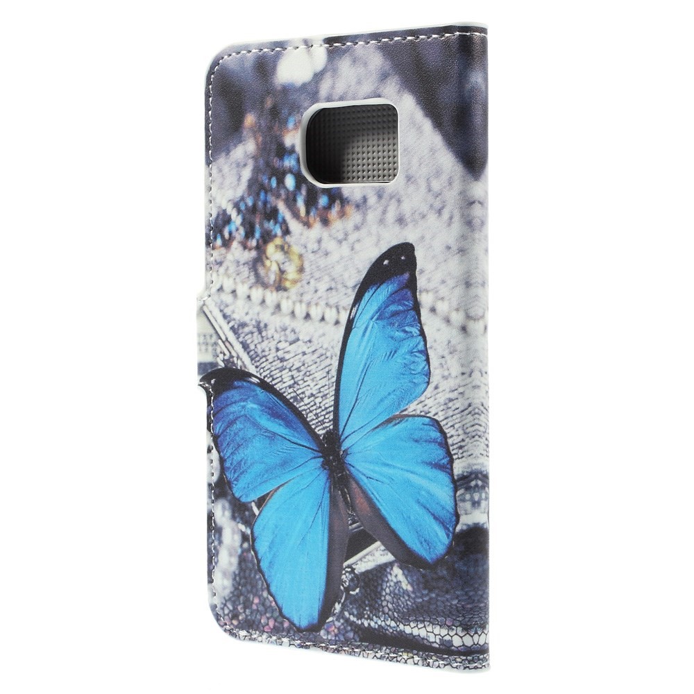 Magnetic Leather Stand Cover for Samsung Galaxy S6 edge G925 - Blue Butterfly-2