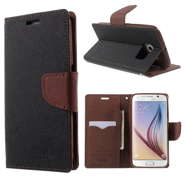 MERCURY Goospery Fancy Diary Leather Case for Samsung Galaxy S6 G920 with Stand - Brown / Black-1