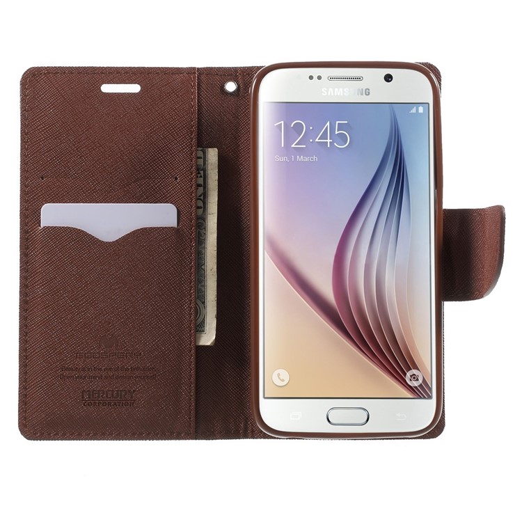 MERCURY Goospery Fancy Diary Leather Case for Samsung Galaxy S6 G920 with Stand - Brown / Black-5
